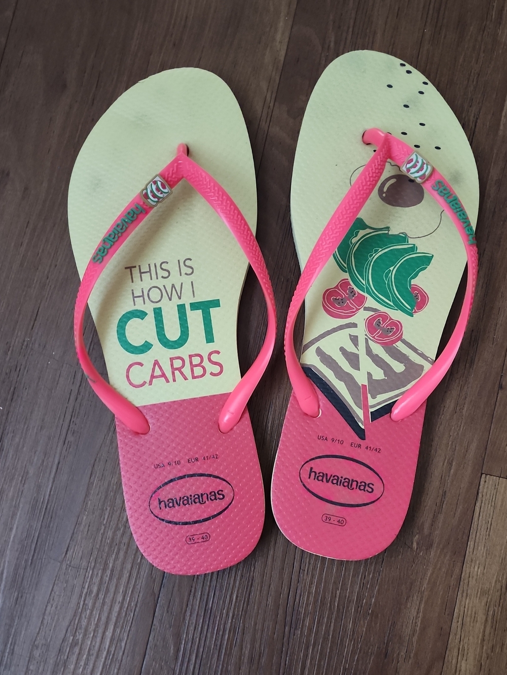 Havaianas Women's Pink Straps & Lime Graphic Flip Flops - Cut Carbs